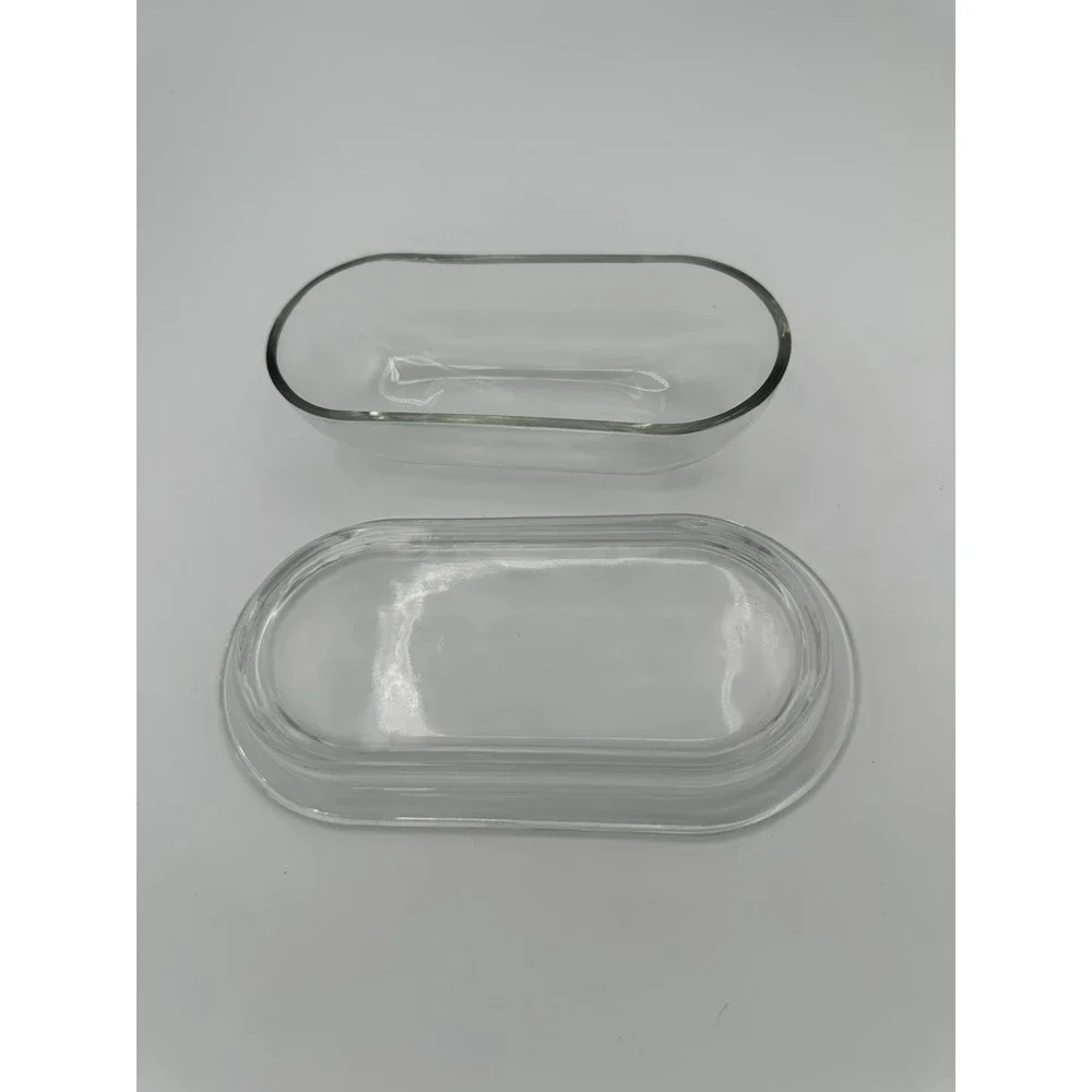 Vintage Oval / Oblong Clear Glass Butter Dish with Lid